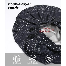 Large Satin Scrub Cap for Ponytail Women Silk Nurse Work Bonnet for Long Braids Hair Head Cover Black White