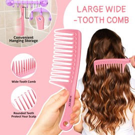 Foretic Hair Comb 3-in-1 Plastic Hair Comb Set For Women, Men - Wide Tooth, Rat Tail, and Regular Tooth Detangling Hair Combs for All Hair Types-Pink