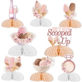 JOYMEMO 8 Pieces Boho She's Been Scooped Up Bridal Shower Honeycomb Centerpieces - Ice Cream Bachelorette Party Decorations, Double Sided Paper Table Toppers for Wedding Engagement Party Supplies