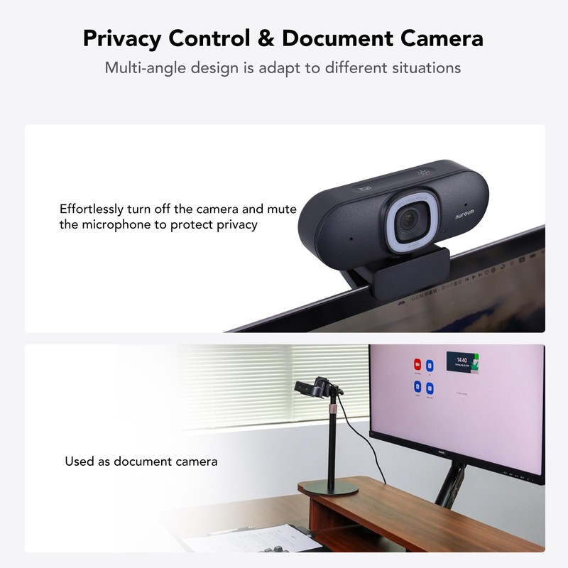 Nuroum V32AFL 4K Webcam with Ring Light, Adjustable Field of