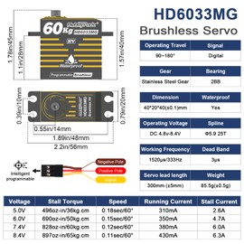 HobbyPark 828oz-in 60kg Servo High Torque Waterproof RC Steering Servo Metal Gears Stainless Steel Aluminum Case for 1/6 1/7 1/8 1/10 RC Crawler Car Truck Buggy HV, Powerful & Fast (Brushless Motor)