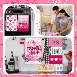 SmoothNovelty 6 Pcs Valentine's Day Kitchen Towels Hello Valentine Hand Towels Decorative Dish Tea Towels Valentines Kitchen Decor for Holiday Decorations Housewarming Gifts (Rose Red,Bow)