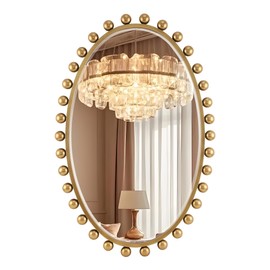 CAVINHOME Antique Gold Oval Mirror Unique with Beveled Glass and Ball Frame–24"x36"Beaded Large Decorative Ornate Mirrors for Bathroom,Bedroom, Living Room,Hallway