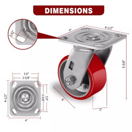 Syrantion 4 Inch Caster Wheels Heavy Duty,Capacity8 - 4 Pack Swivel
