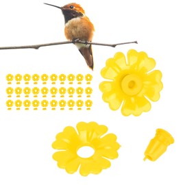 Hummingbird Feeder Flower Shape Feeder 30 Sets, Hummingbird Feeders Replacement Flowers Solid Plastic Hanging Bird Feeding Ports Replacement Parts Garden Supplies for Outdoors (Yellow)