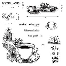 Flower Clear Stamps with Sentiment Words for Card Making and Photo Album Decorations, Coffee Heart Book Clear Rubber Stamps for Card Making Decoration and DIY Scrapbooking