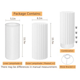 Drum Lamp Shades for Floor Lamps Chandelier, 15.7"x6.1"x6.1" Replacement Lamp Shades, Large Pleated Lamp Shade, Linen Round Lampshades, White Barrel Lamp Shade, Tall Lamp Shade for Modern Interiors …