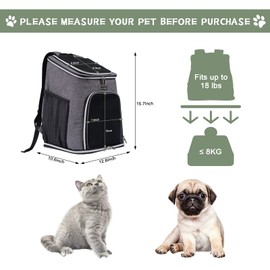 BAGLHER Cat Backpack Carrier, Mesh Pet Cat Carrier for Medium Small Dog Cat Puppy Kitten Bunny up to 18lbs, Dog Travel Backpack for Picnic Hiking Walking Cycling,Grey