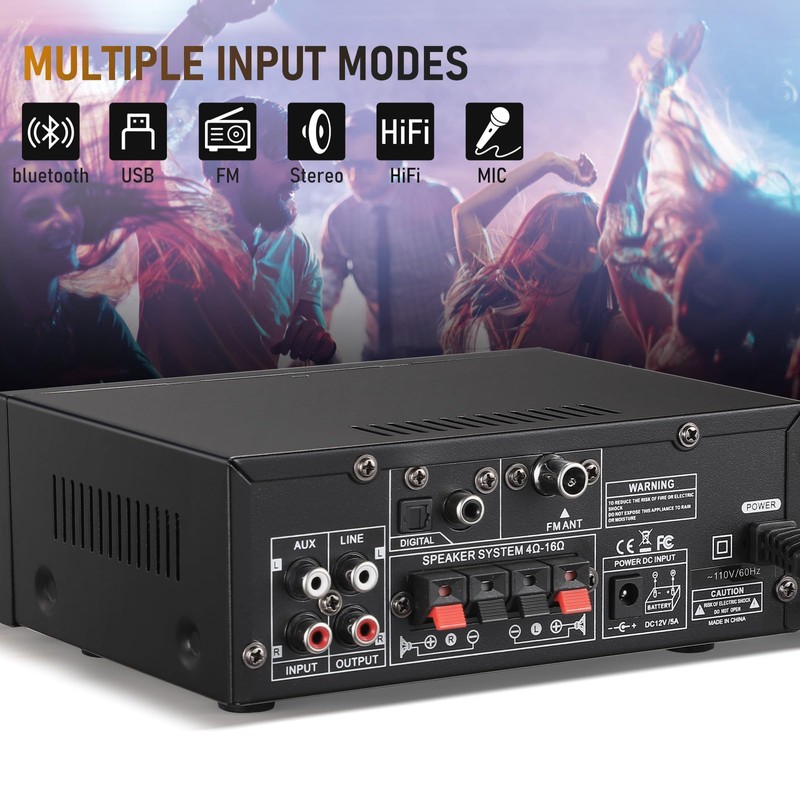 Facmogu BT-398A Stereo Digital Audio Amplifier, Max 450Wx2 HiFi Sound