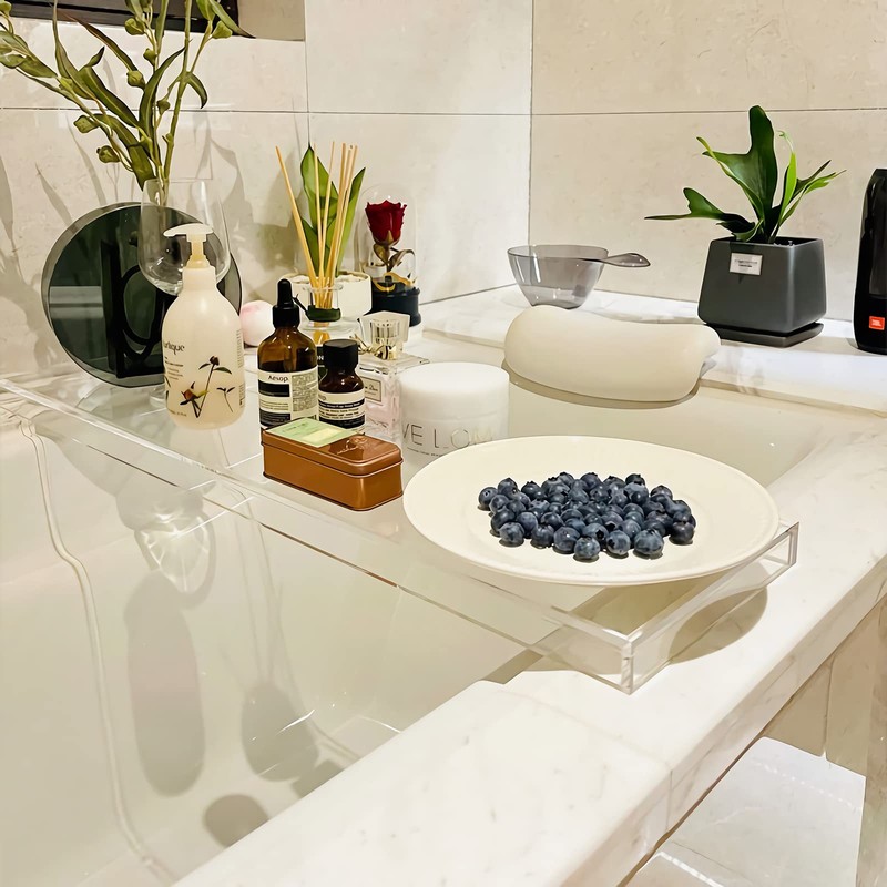 CXNGD Bathtub Tray Table, Clear Acrylic, Anti-Slip Bath Caddy, 32.3