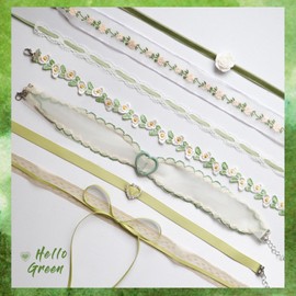 8pcs Green Choker Necklace for Women Velvet Choker Set Lace Choker Necklaces Classic Chokers for Women Adjustable Gothic Tattoo Fairy Flower Choker Collar Necklace for Party Cosplay Choker Jewelry-8