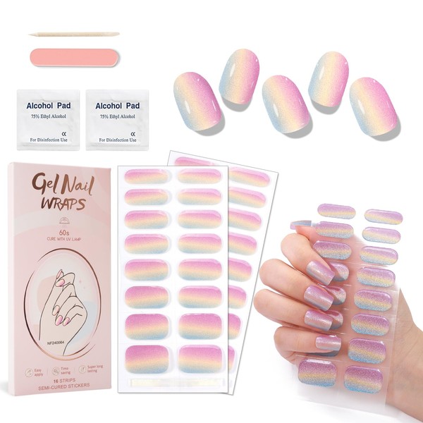 WOKOTO 2 Sheets Semi Cured Gel Nail Strips (Rainbow Gradient)-16
