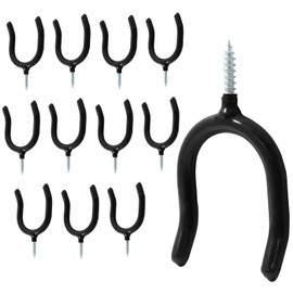 WXUP HOPS Small U-Shape Wall Hooks-Spiral U-Hooks,Screw-in Hook, 3.9 x 2.2 inches, Set of 12, for Tools Household and Garden Equipment (Black)