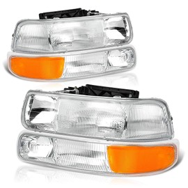 Headlights Assembly Replacement for 1999 2000 2001 2002 Chevy Silverado 1500 2500/ 1500HD 2500HD 3500,2000-2006 Tahoe Suburban Headlamp with Bumper Lights