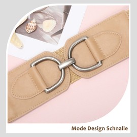 VONMELLI Women's Wide Elastic Waist Belt for Dresses Straw Belt Vintage Stretchy Braided Belt Boho Women's Belt with Golden Buckle, Brown/Silver Buckle