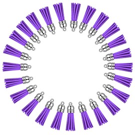 Keychain Tassels Leather Tassel Pendants with Silver White Caps,Tassel Charm for Jewelry Making Keychain Bracelets Ring Crafts -30pcs(1-1/2 inch,Blue) (Purple)