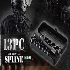 KESI Tool Socket Set 13-Piece, 1/4" Dr Quick Release Ratchet, SAE/Metric, Flex Locking Head Design, 12-piece 1/4" Dr Low Profile Spline, 72 Tooth Ratchet and Compact Paint Metal Case, Multi-function