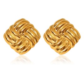 Chunky Gold Square Earrings for Women Trendy 18k Gold Knot Stud Earrings Gold Geometry Statement Earrings Lightweight hypoallergenic Gold Jewelry for Women Girls Gift