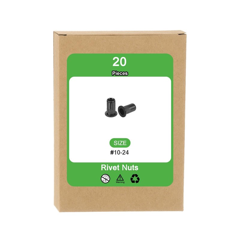 sourcing map 20Pcs Rivet Nuts Flat Head, #10-24 Carbon Steel