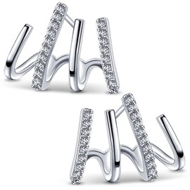 Hicarer Earrings for Women Four Claw Stud Earrings Creative Geometric Earrings Needle Stud Cuff Earrings Shiny Crystal Ear Earrings Illusion Ear Piercing Earrings Multiple Piercings (Silver,4 Claws)