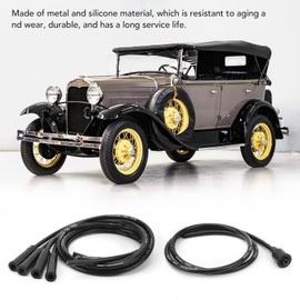 Spark Plug Cable Set, Heavy Duty, 8mm Diameter, High Efficiency Spark Plug Ignition Cable, 1M Length with Plug for 4 Cylinder Vintage Cars (Black)