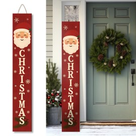 Threehoney Christmas Welcome Porch Sign 47"H Santa Wooden Hanging Sign Plaques Holiday Decoration for Xmas Front Door Farmhouse Outdoor Indoor Wall Craft Decor