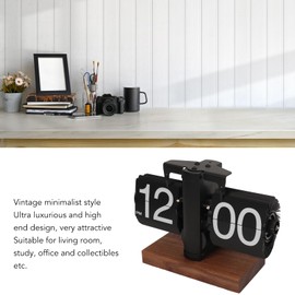 banapoy Flip Desk Clock, Retro Vintage Flip Down Clock, Automatic Rotating Digital Display, Mechanical Clock, Table Flip Clock, Gear Operated Clock for Home Office Decor