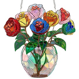 SKRYUIE Hanging Diamond Art Kits for Adults Pendant Flower, Special Shaped Crystal DIY Diamond Painting Kit, Acrylic Board Wreath Pendants Double Sided, Home Decor 7.48 x 7.32 Inch x13