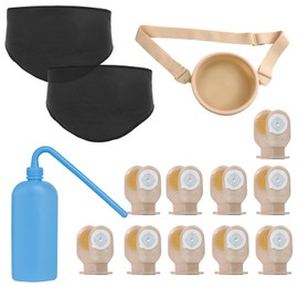 Ostomy Belt 2 Packs, Stealth Belt Ostomy Bag Cover, Ostomy Supplies with Colostomy Bags 20 Packs, Cleaning Tool Washing Bottle, Ostomy Waterproof Bath Cover, Ostomy Wrap for Men & Women, M