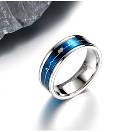 HIJONES Unisex Love ECG Heartbeat Spinner Ring Stainless Steel, Stainless Steel Tungsten Carbide Titanium