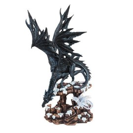 PTC 18.5 Inch Black Dragon with Small White Hatchling Statue Figurine