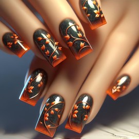 Flower Press on Nails Long Length French Fake Nails Full Cover Artificial Nails Glossy Acrylic Nails Square Stick on Nails Press Nails with Charm False Nails Glitter Nails Glue on Nails for Women