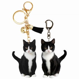 sunaeset cute tuxedo cat keychain, kawaii bag charm car key chain accessories for backpack, animal kitty keychain purse charms, cat lover gifts for women (2 Pcs)