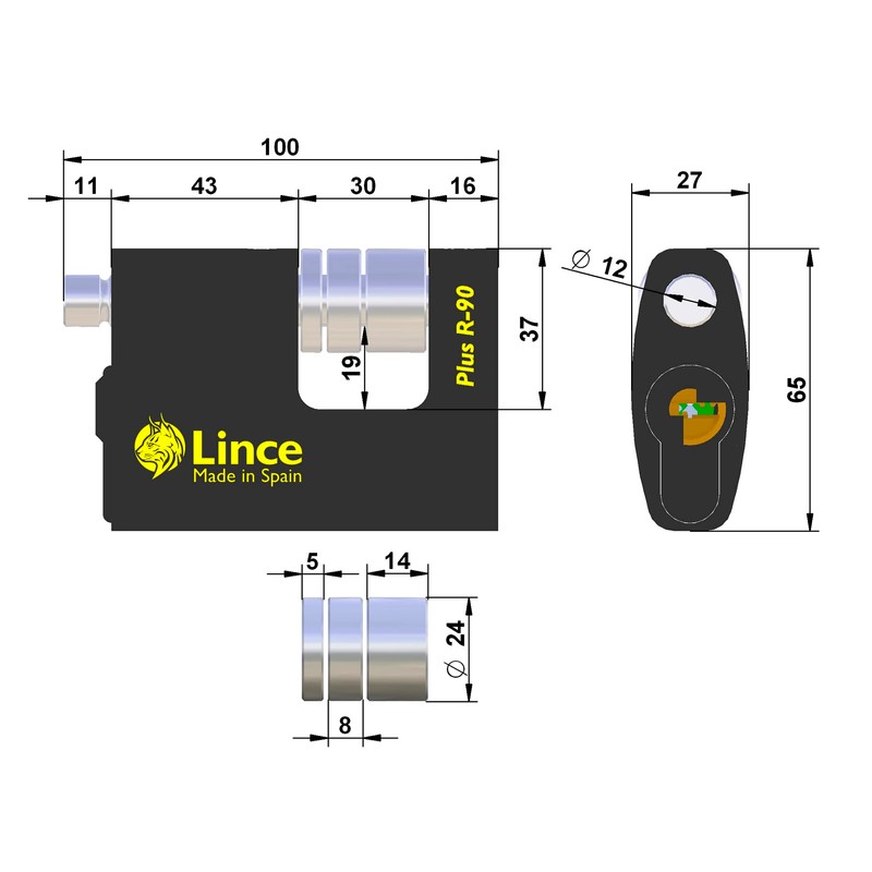 Lince 9PLUSR90 High Security 90mm Key Padlock PLUSR90 monoblock. Lock,