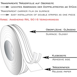 Prolac Zierstreifen (10 m) für das Auto, Motorrad, Boot oder zum DIY Basteln | Dekostreifen Klebestreifen/Seitenstreifen selbstklebend, Weiß Glanz