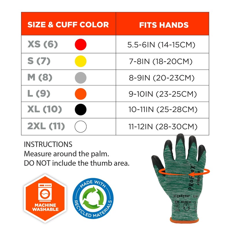 Ergodyne ProFlex 7002-ECO Work Glove, Recycled PU Coated Palms Gloves,