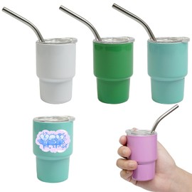 S-SNAIL-OO Mini Tumbler Shot Glass with Straw, Sublimation Double layer metal Cute Shot Glasses Set 3oz with Lids for drinks, coffee, cocktails. (3PCS-A)