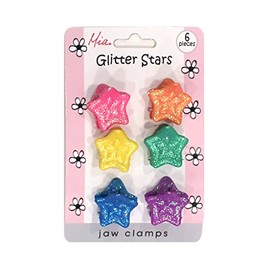 Mia Girl Glitter Stars Jaw Clamps, Mini Star-Shaped Hair Clips, Hair Accessories, Rainbow Colors, for Kids, Girls, Students 6pcs