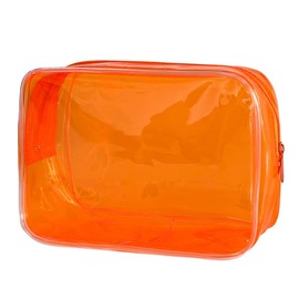 TotePrint Neon TSA Approved Clear Toiletry Pouch, 7"x2.3"x4.7" Size, PVC Travel Makeup Bags for Toiletries, Transparent Cosmetic Bag for Women and Men Small (orange)
