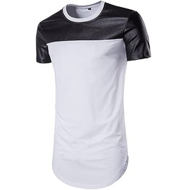 COTTORY Men's Spell Leather Hipster Hip Hop T Shirt White Large