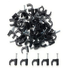 TR Cable® Pack of 50 Round Black Cable Clips with Strong Nails - Durable & Versatile - Ideal for Indoor/Outdoor Cable Management, 10mm