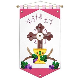 First Communion Banner Kit - 12 x 18 - Cross - Pink
