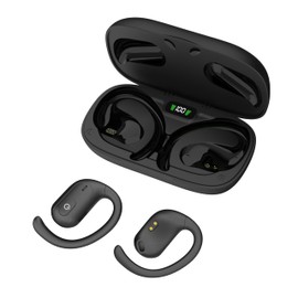 OPENEAR Lento Open-Ear Wireless Headphones, Rotatable Earhook, 24H Playtime w/Case, Bluetooth 5.3, Digital Display, Comfortable Fit, Noise-Reducing Mic, Lightweight Sports Earbuds (Black)