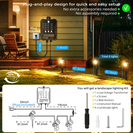 ROLANCHE Plug and Play Low Voltage Landscape Lighting Kit, 6-Pack Landscape Lights with Smart Transformer and 52FT Cable, Warm White Waterproof Outdoor LED Spot Lights for Yard, Garden, Pathway, Tree