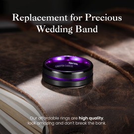 King Will Tungsten Carbide Wedding Band for Men - 8mm Black Brushed Finish with Purple Grooved Center Everyday Wear Comfort Fit 11