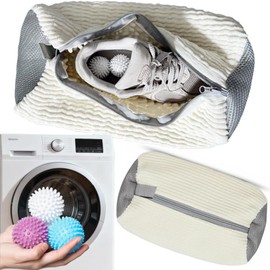 Corduroy Shoe Washing Bag for Washer and Dryer, 19 x 39 cm, 2-Pack, White,YKK Zipper Closure