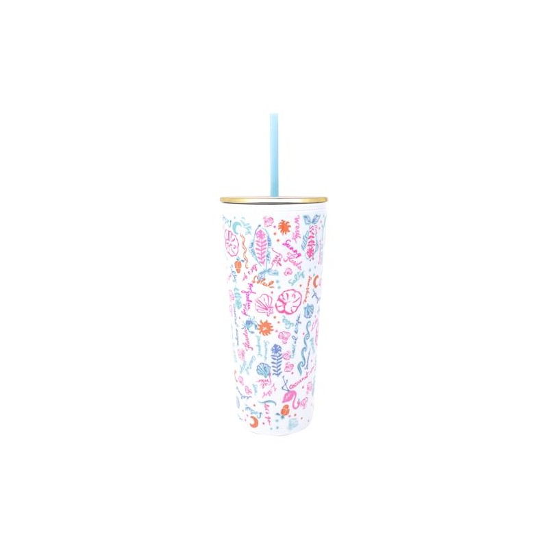 Lilly Pulitzer Double Wall Tumbler with Lid and Reusable Straw,