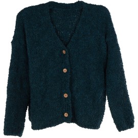 styleBREAKER Women's Boucle Knit Cardigan with Button Front, Solid Colour, Bouclé Cardigan, OneSize 08010081, Colour:Petrol