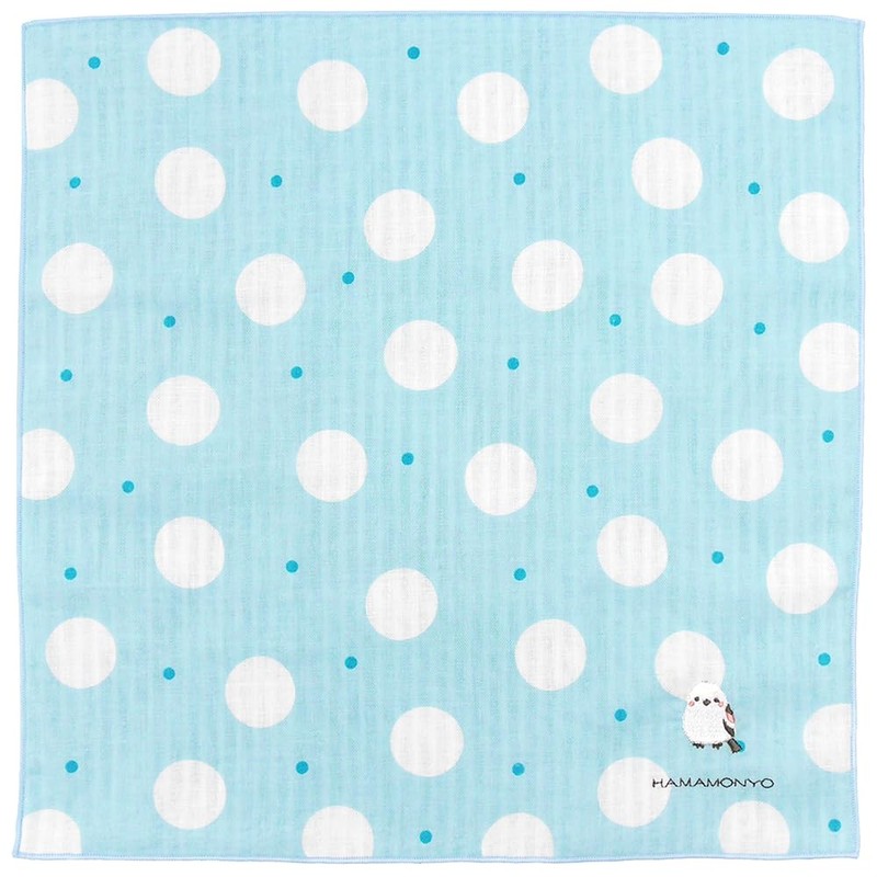 Hamamonyo Reversible Gauze Handkerchief, Double Polka Dots and Simahogus, blue