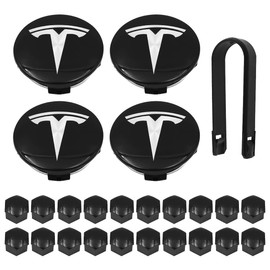 WANGCL 25PCS Wheel Cap Kit with 4 Center Hub Cap 20 Lug Nut Cover 1 Puller Fit for Model 3 Model Y Model S Model X -White T